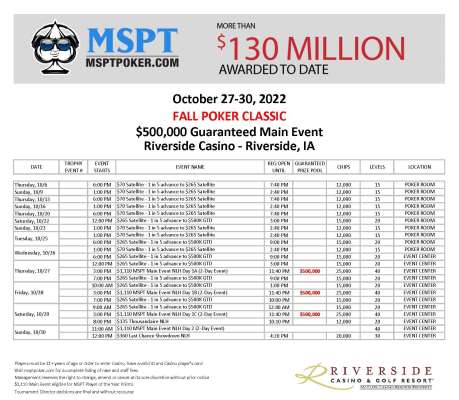 The MSPT 2022 Fall Poker Classic at Riverside Casino, October 27-30
